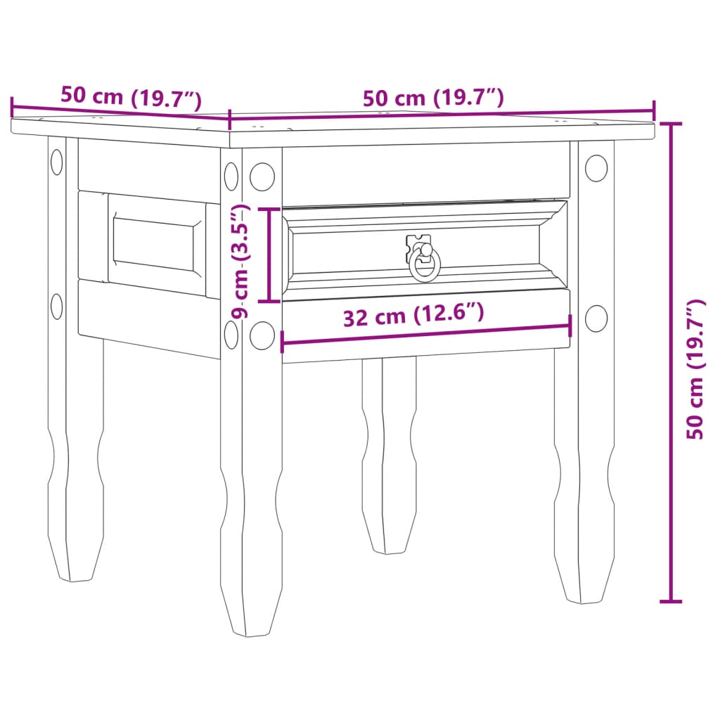 Mesa auxiliar Corona madera maciza de pino 50x50x50 cm
