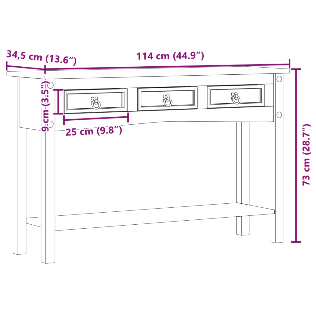 Mesa consola "Corona" 114x34,5x73 cm Madera maciza de pino