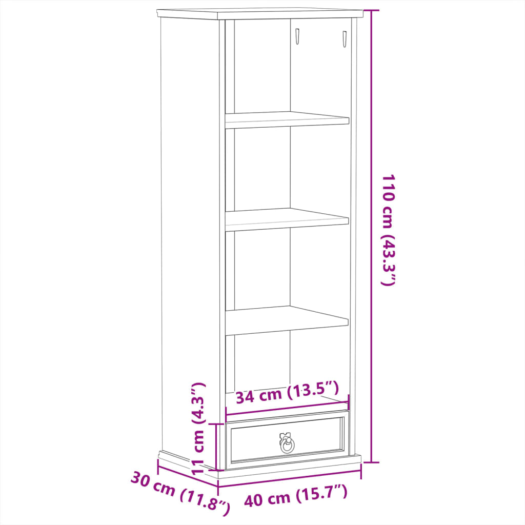 Estantería de CDs Corona madera maciza de pino 40x30x110 cm
