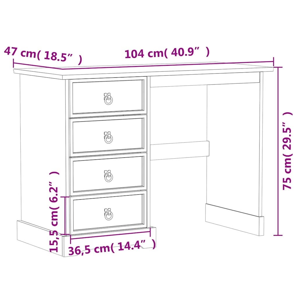 Tocador Corona madera maciza de pino 104x47x75 cm