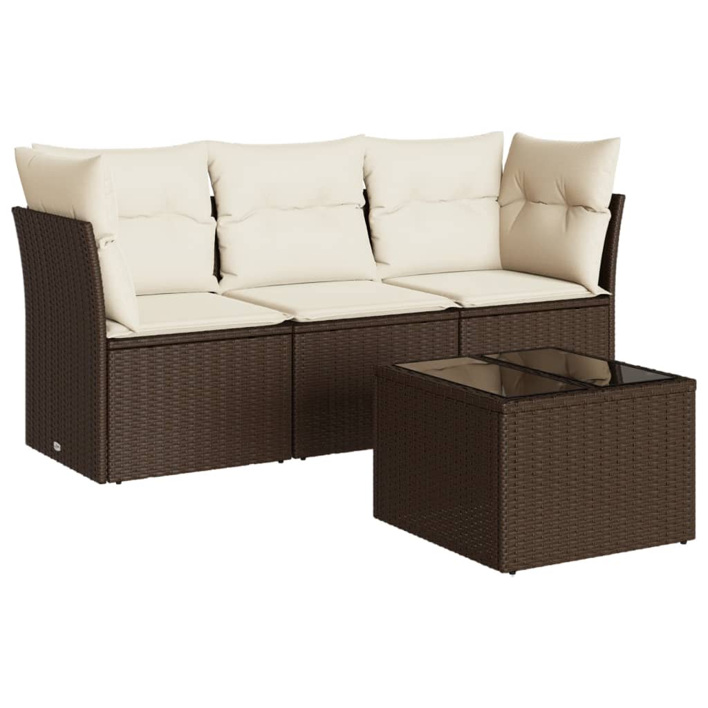 Set de sofás de jardín 4 pzas y cojines ratán sintético marrón