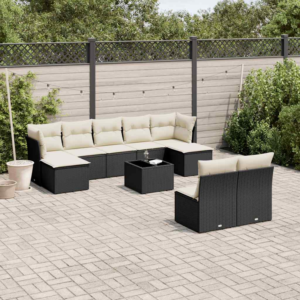 Set de sofás de jardín 10 pzas cojines ratán sintético negro