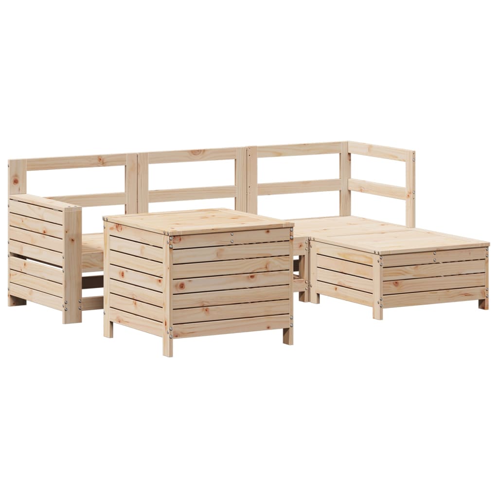 Juego de sofás de jardín 5 piezas madera maciza de pino