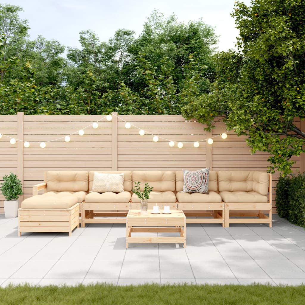 Juego de muebles de jardín 7 piezas madera maciza de pino