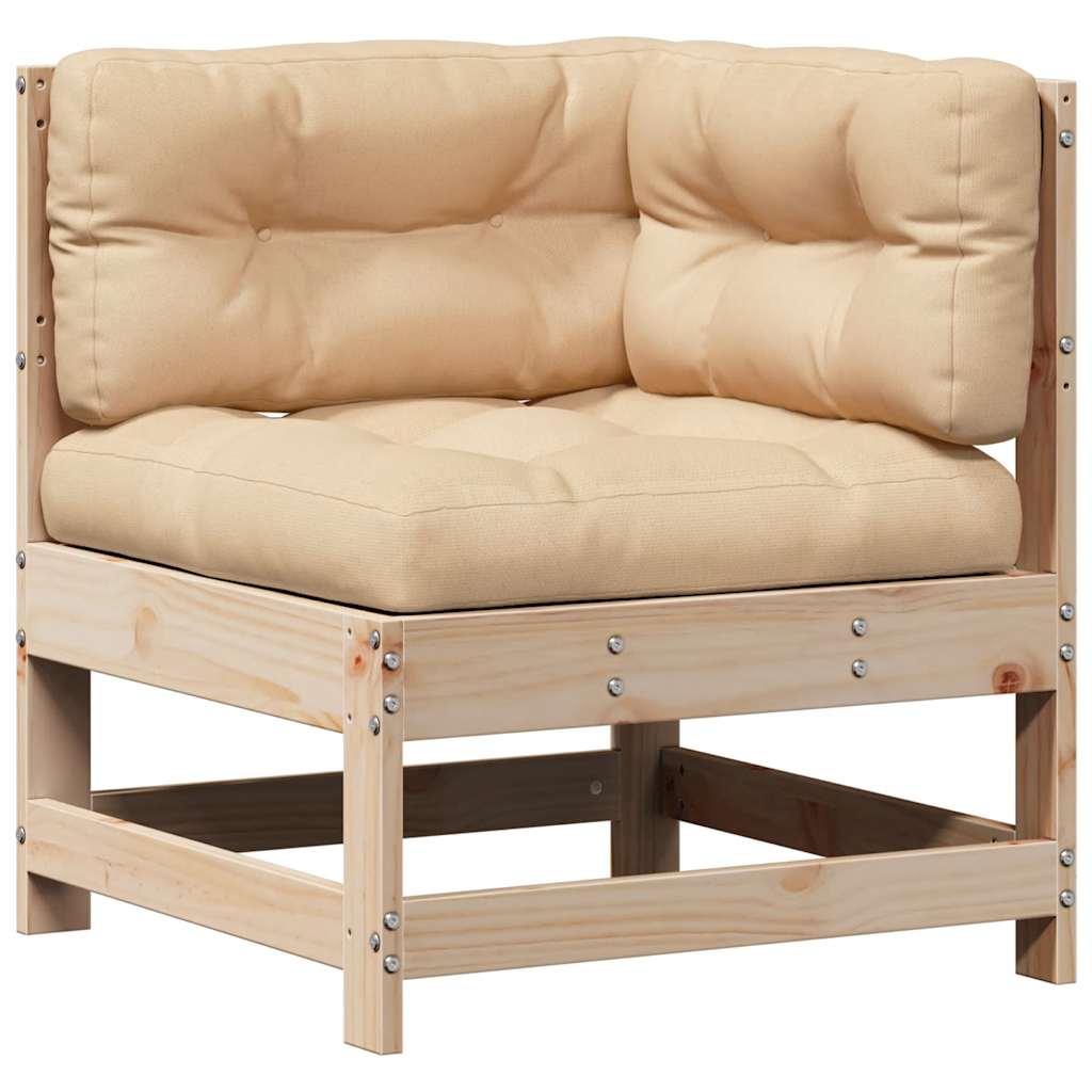 Juego de muebles de jardín 3 pzas y cojines madera maciza pino