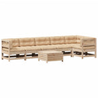 Juego de muebles de jardín 7 pzas y cojines madera maciza pino