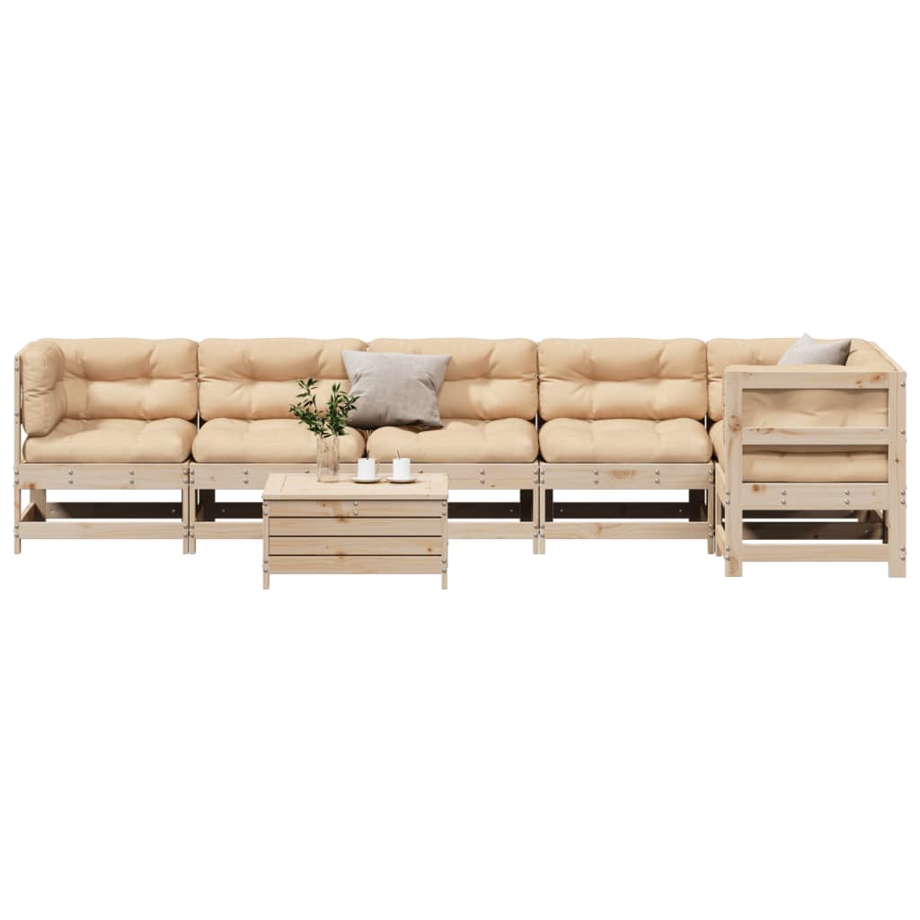 Juego de muebles de jardín 7 pzas y cojines madera maciza pino