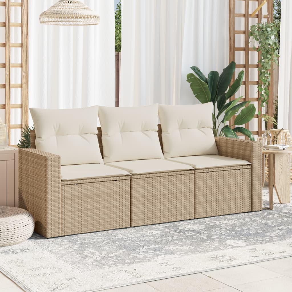 Juego de sofás de jardín con cojines beige 3 pzas ratán PE
