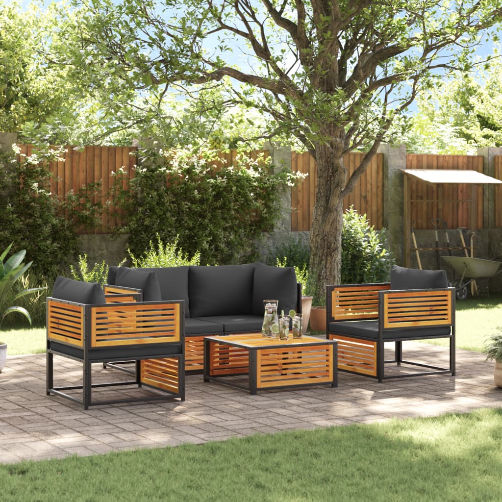 Set de sofás de jardín con cojines 3 pzas ratán sintético negro