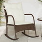 Silla mecedora de jardín con cojines ratán sintético beige