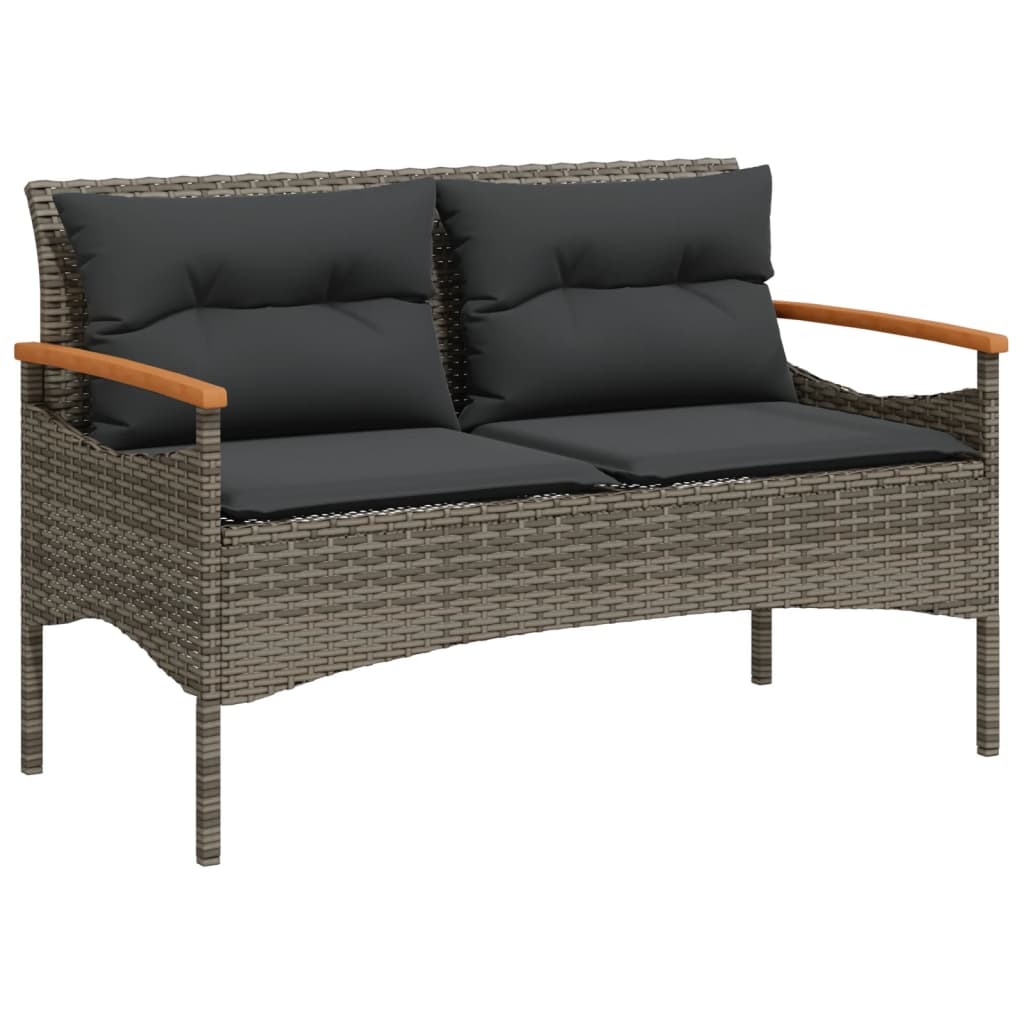 Garden bench with cushions gray synthetic rattan 116x62.5x74 cm