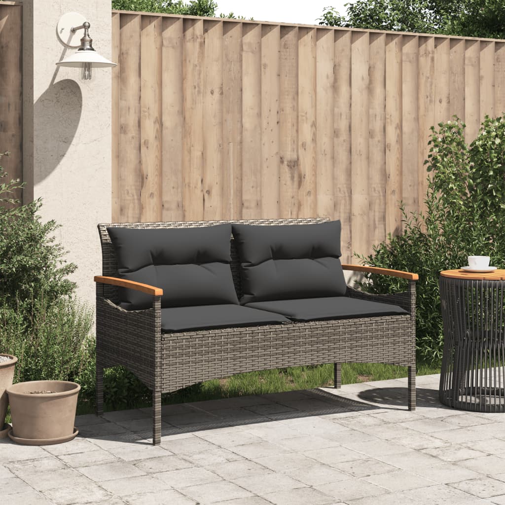 Garden bench with cushions gray synthetic rattan 116x62.5x74 cm