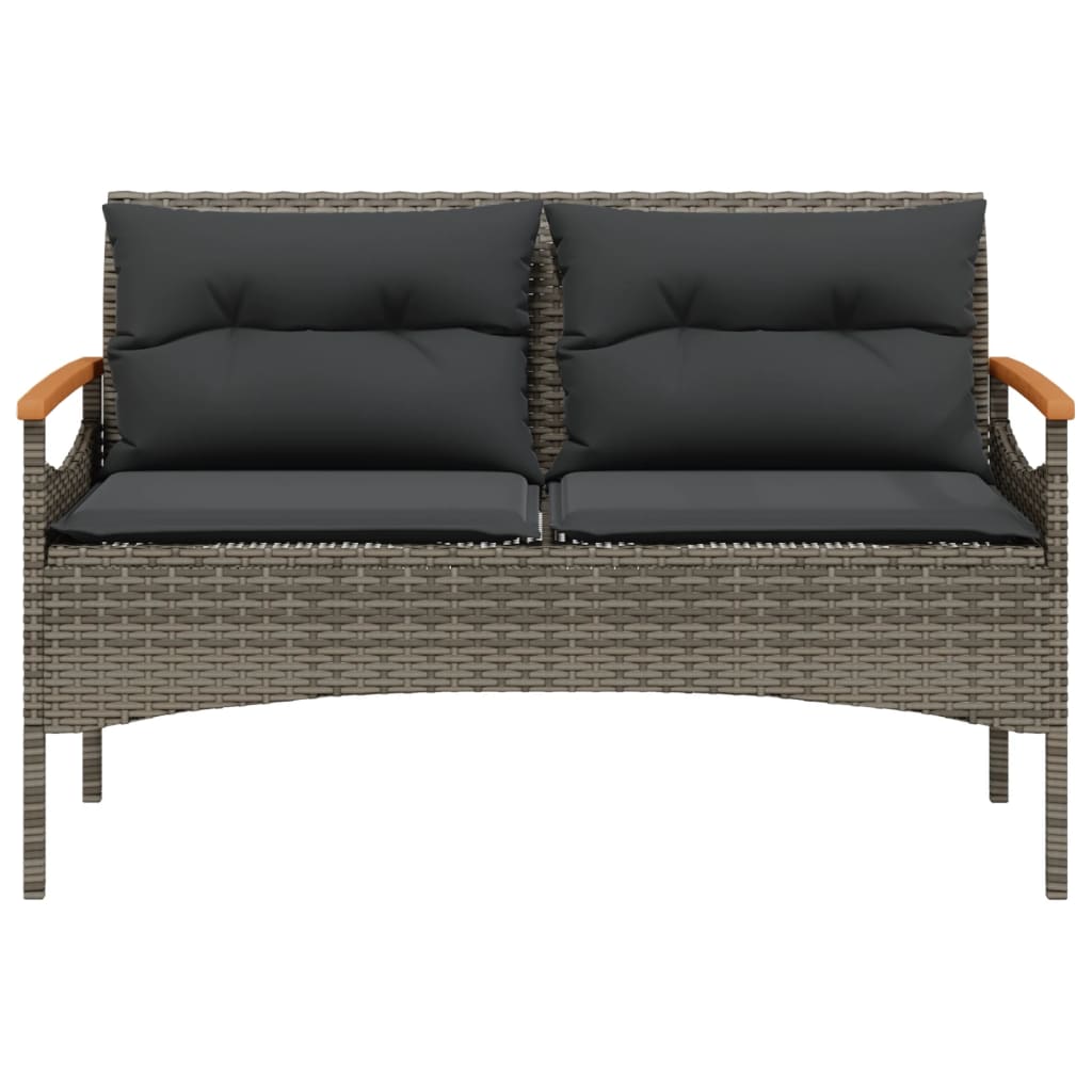 Garden bench with cushions gray synthetic rattan 116x62.5x74 cm
