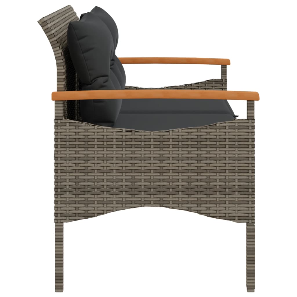 Garden bench with cushions gray synthetic rattan 116x62.5x74 cm