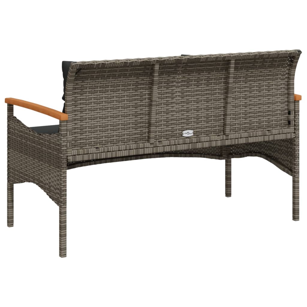 Garden bench with cushions gray synthetic rattan 116x62.5x74 cm