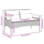 Garden bench with cushions gray synthetic rattan 116x62.5x74 cm