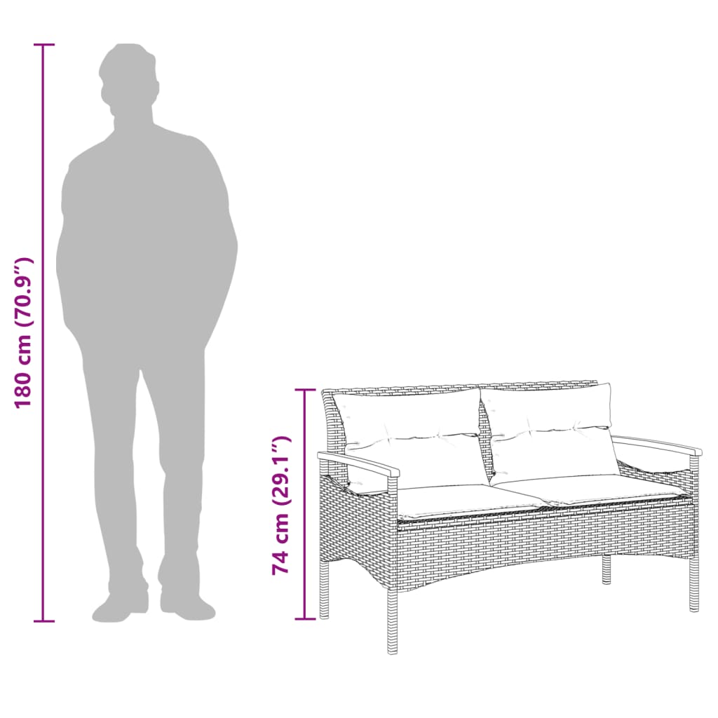 Garden bench with cushions gray synthetic rattan 116x62.5x74 cm
