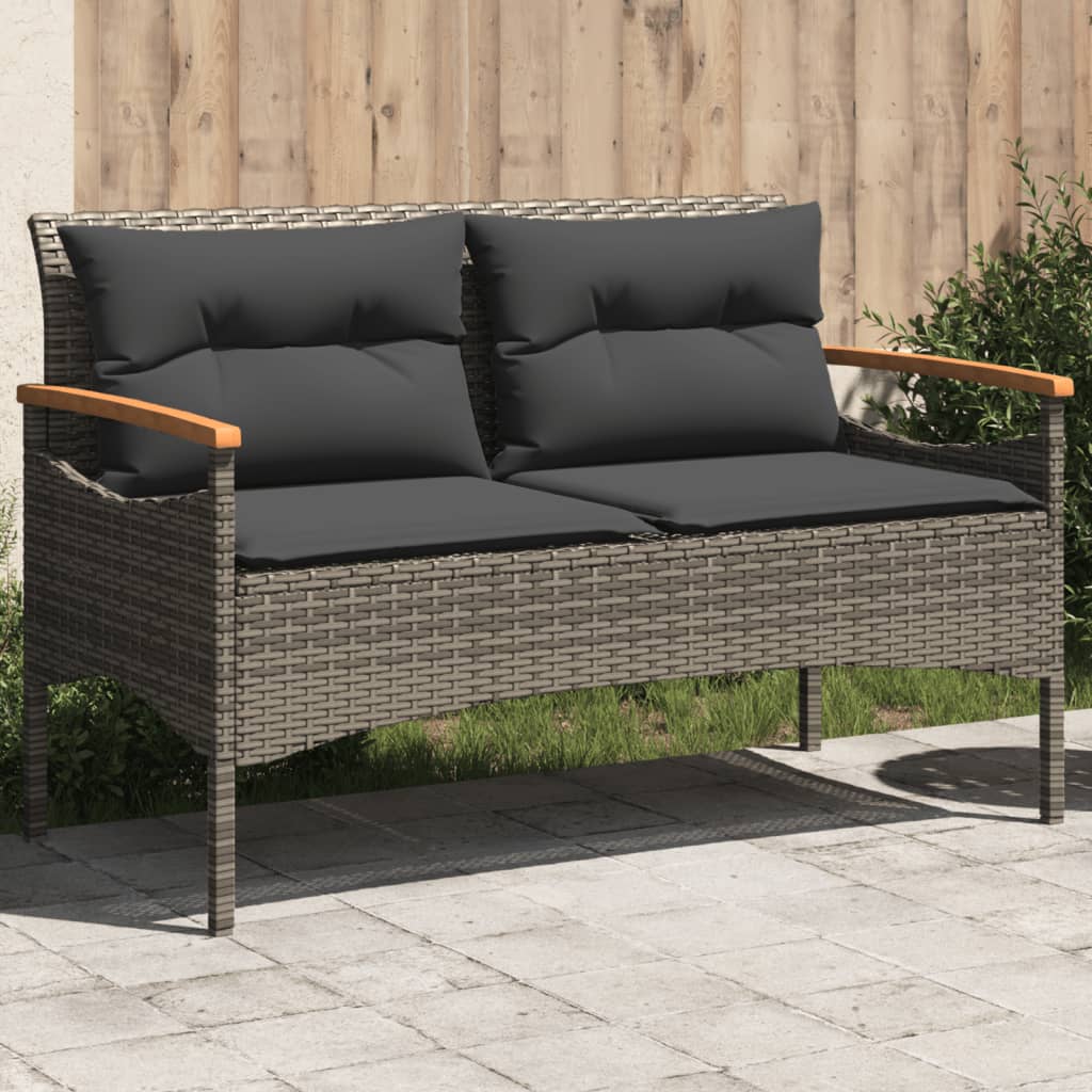 Garden bench with cushions gray synthetic rattan 116x62.5x74 cm