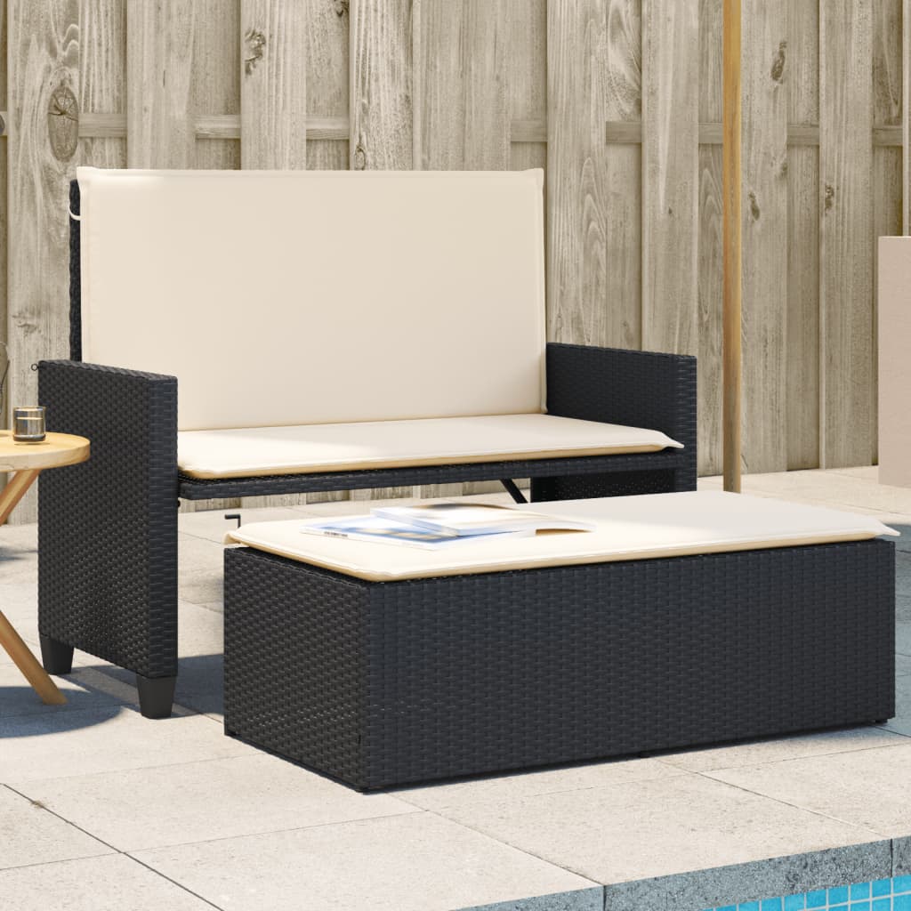 Banco de jardín con cojines y reposapiés ratán sintético beige