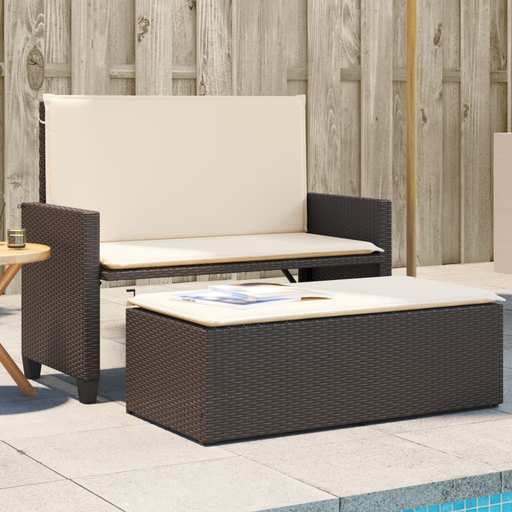 Banco de jardín con cojines y reposapiés ratán sintético beige