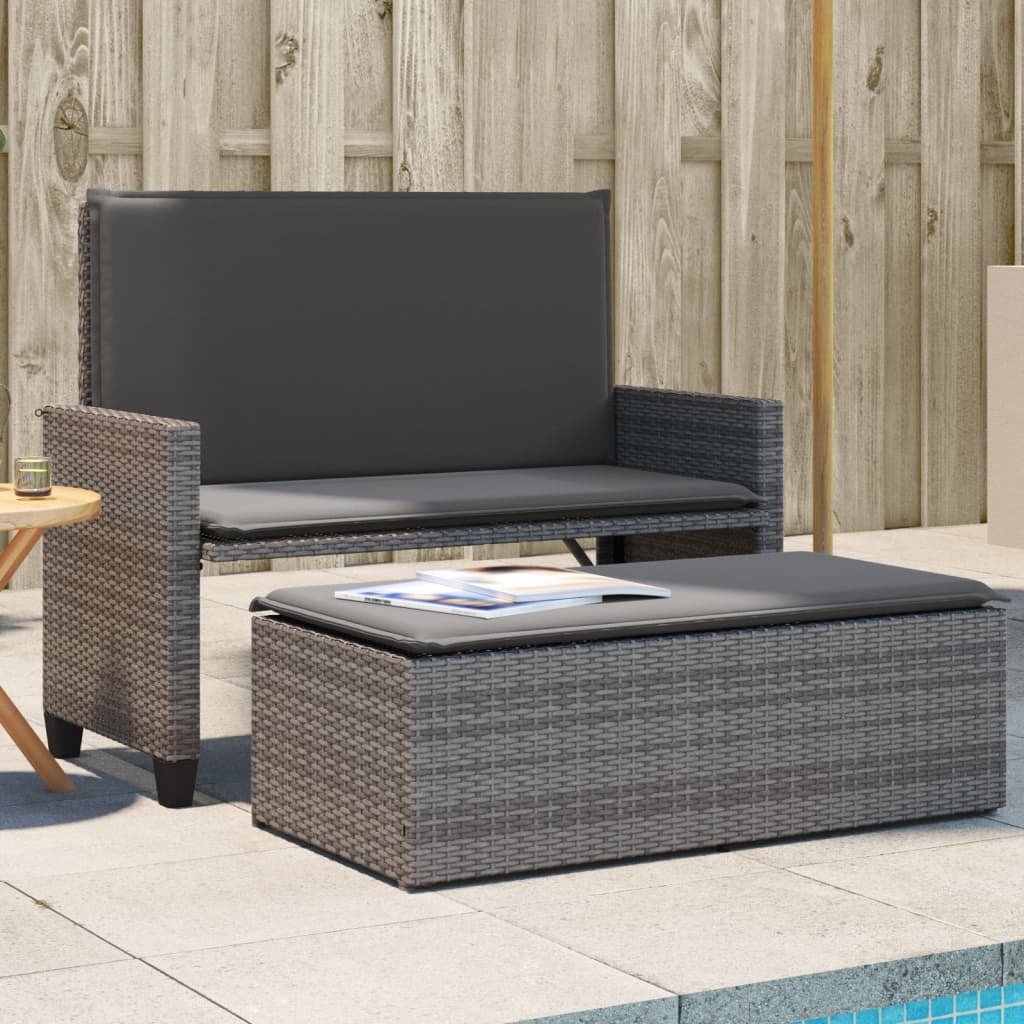 Banco de jardín con cojines y reposapiés ratán sintético beige