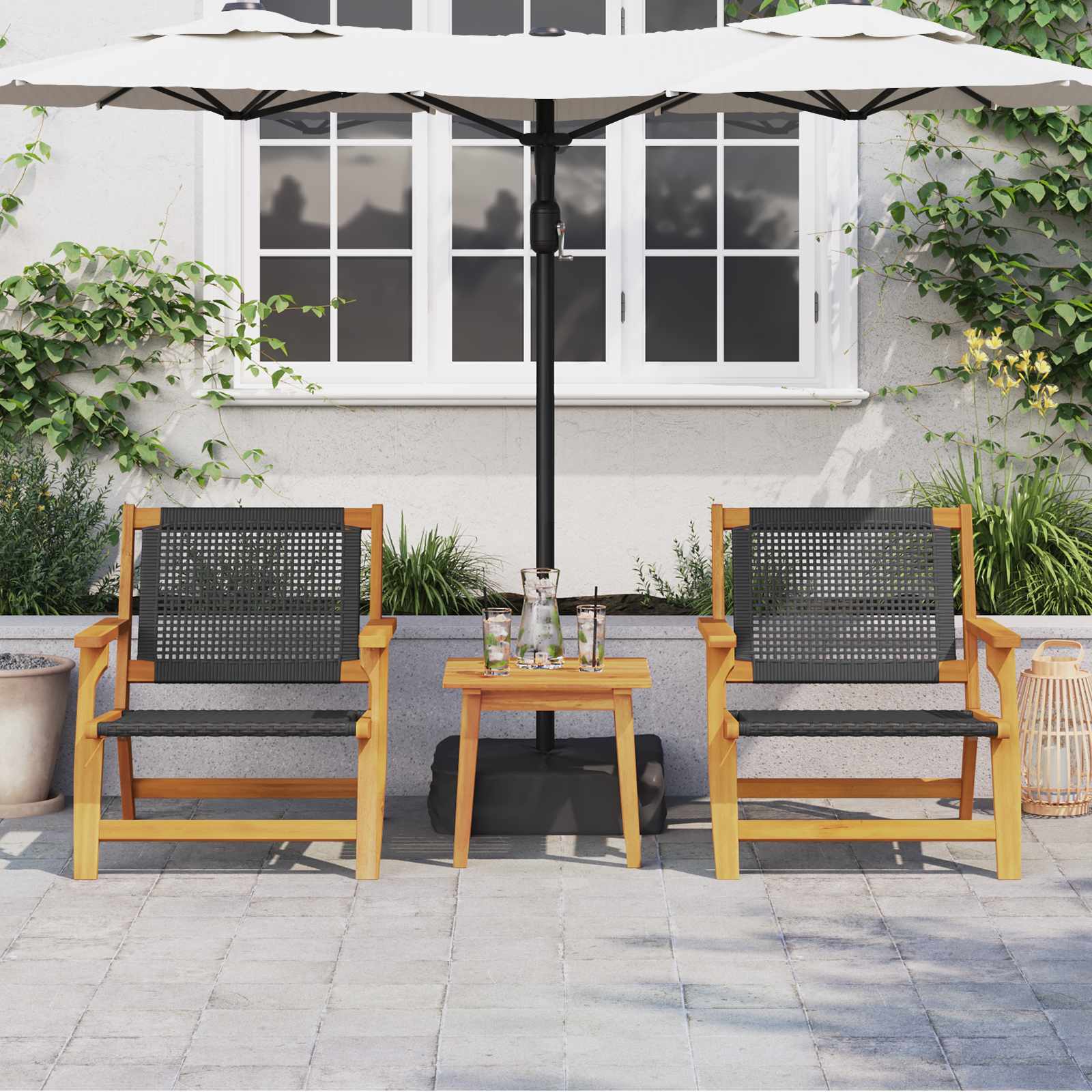 Sillas de Jardín con Mesa 3 pcs Negro Madera de Acacia Sólida