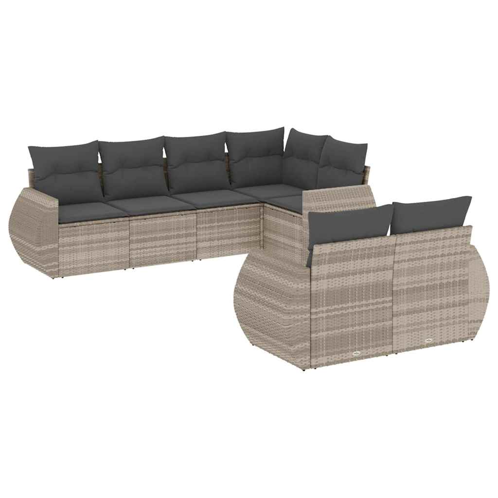 Set de sofás de jardín 7 pzas con cojines ratán PE gris claro