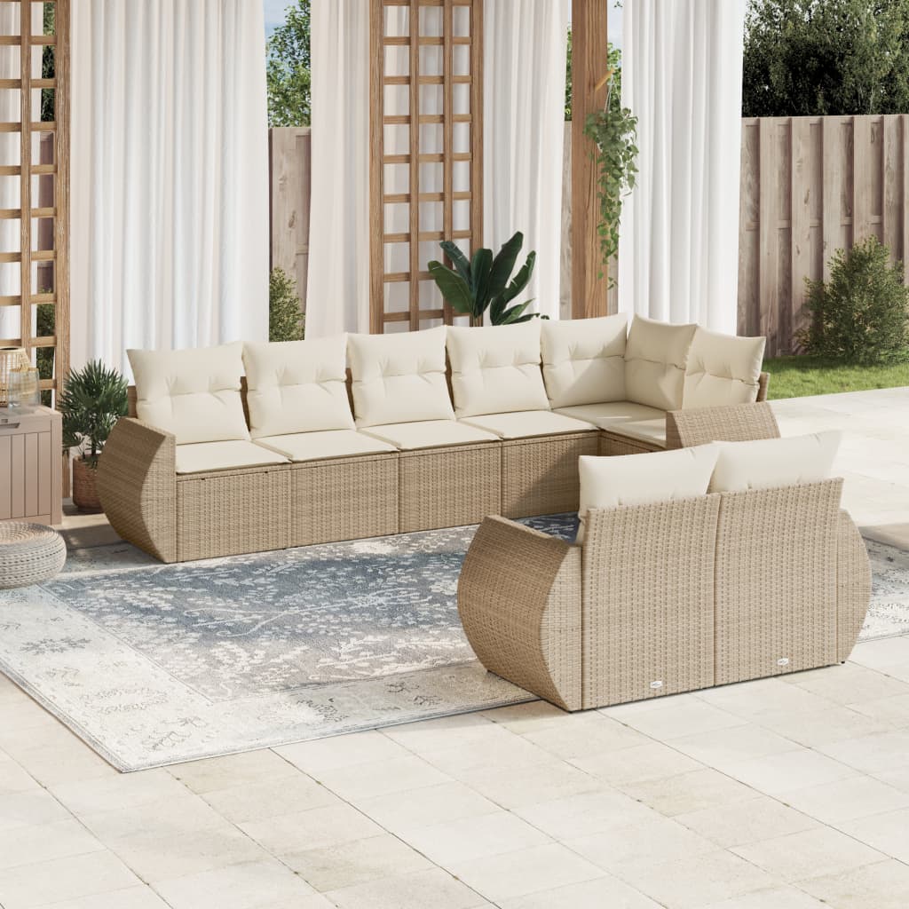 Juego de sofás de jardín con cojines beige 8 pzas ratán PE