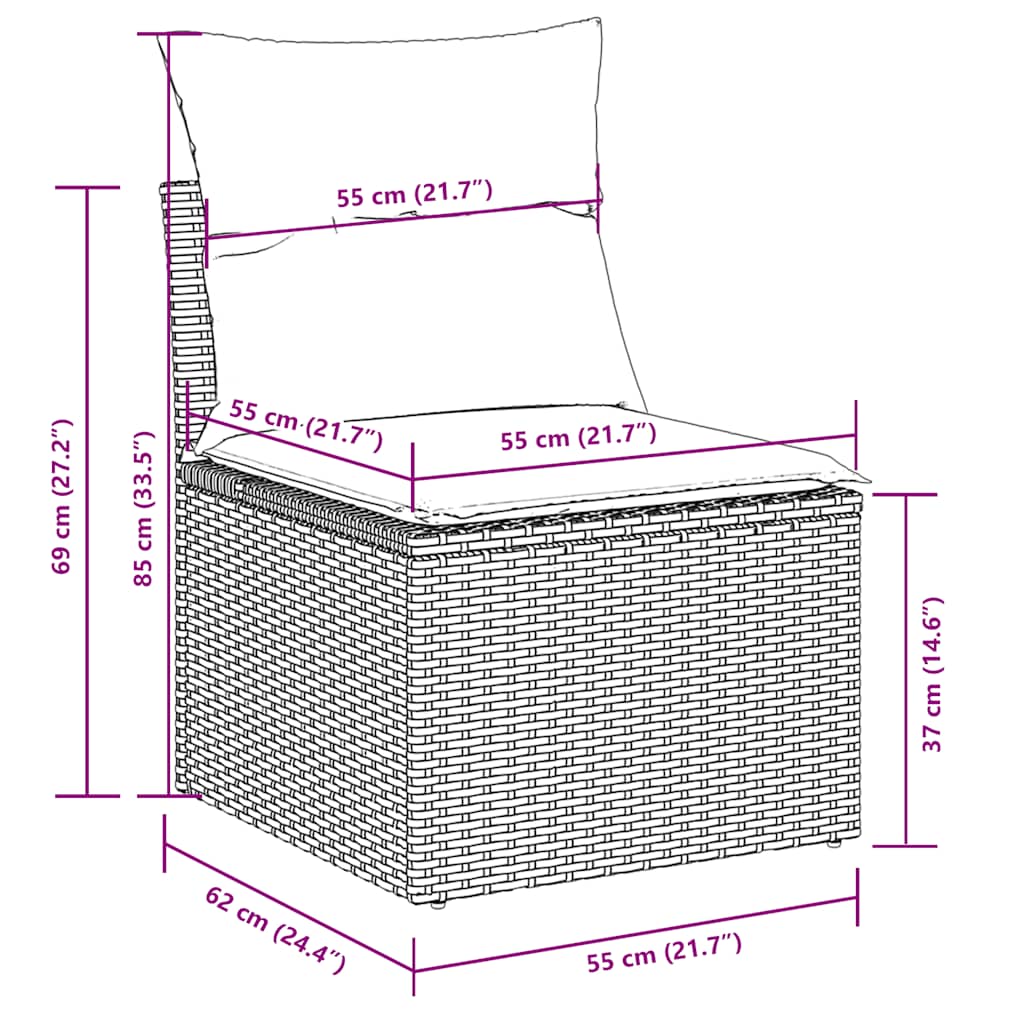 Set muebles jardín 9 pzas y cojines ratán sintético gris claro