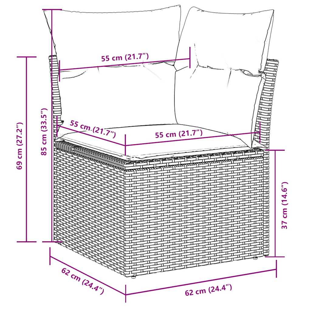 Set muebles jardín 9 pzas y cojines ratán sintético gris claro