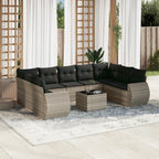 Set sofás jardín 10 pzas con cojines ratán sintético gris claro