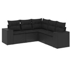 Set de muebles de jardín 5 pzas y cojines ratán sintético negro