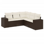 Set comedor de jardín 5 piezas y cojines ratán sintético marrón