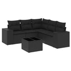 Set de sofás de jardín 6 piezas y cojines ratán sintético negro