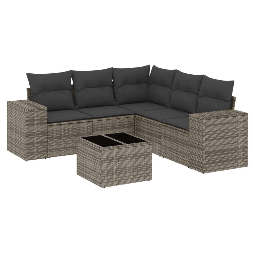 Set de muebles de jardín 6 pzas y cojines ratán sintético gris