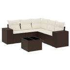 Set sofás de jardín 6 piezas y cojines ratán sintético marrón