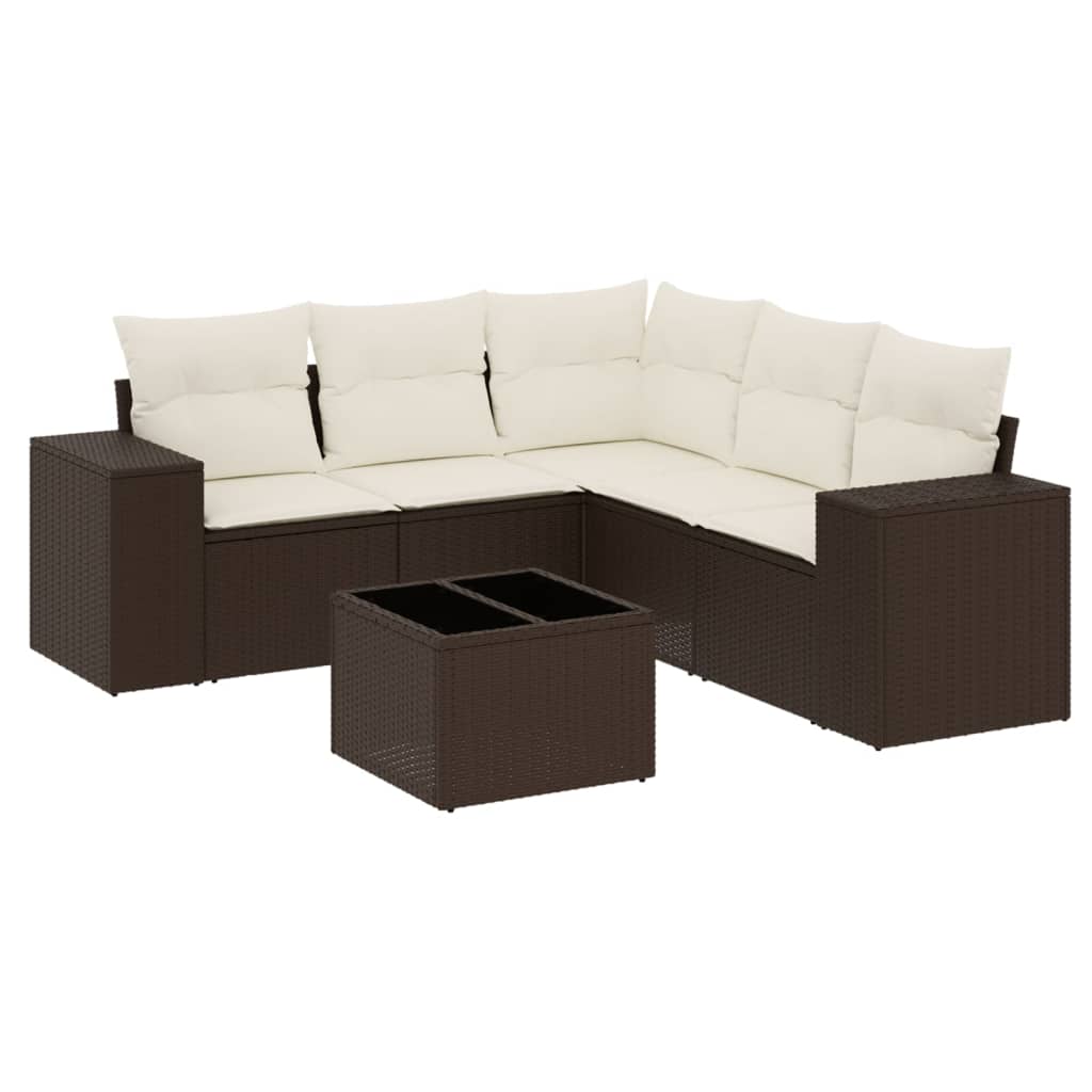 Set sofás de jardín 6 piezas y cojines ratán sintético marrón