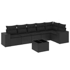 Set de comedor de jardín 7 pzas y cojines ratán sintético negro