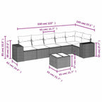 Set sofás de jardín 7 piezas y cojines ratán sintético beige