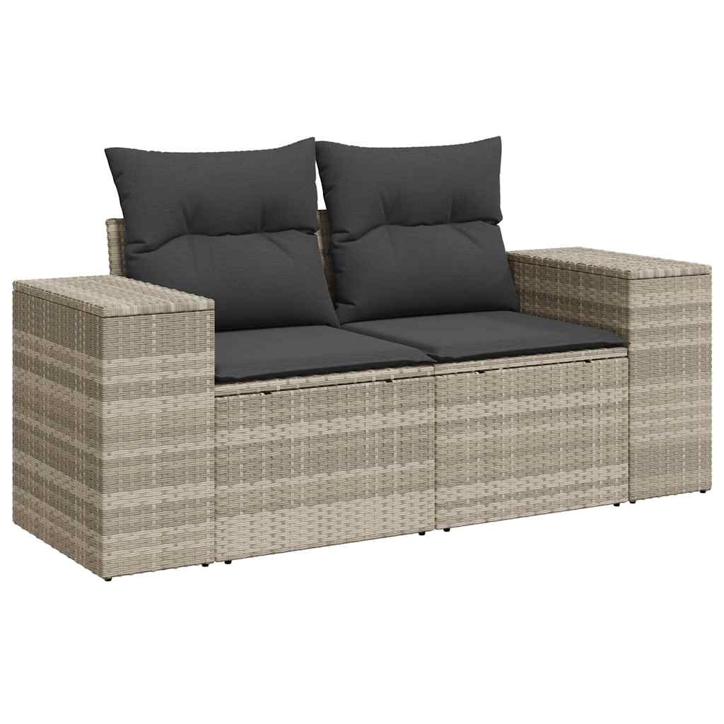 Set de sofás de jardín 7 pzas con cojines ratán PE gris claro