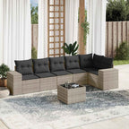 Set de sofás de jardín 7 pzas con cojines ratán PE gris claro