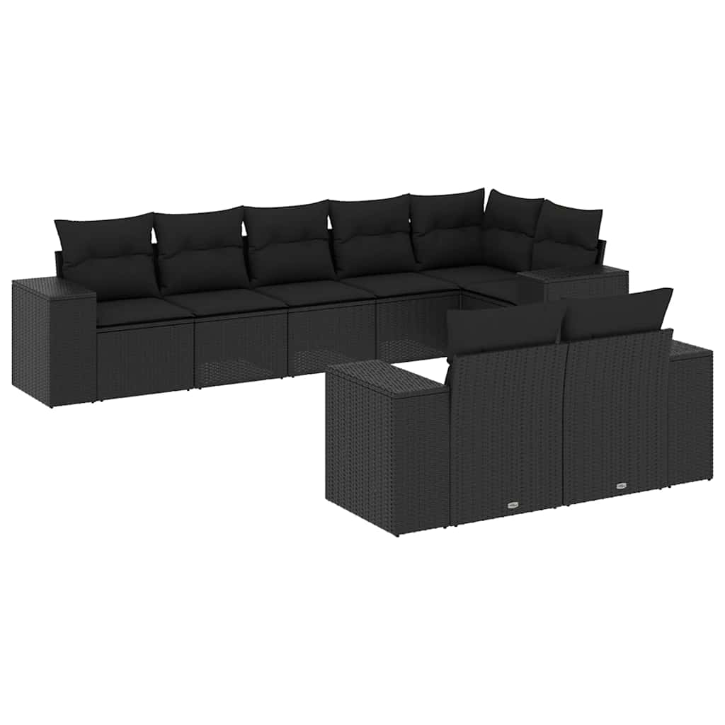 Set de sofás de jardín 8 piezas y cojines ratán sintético negro