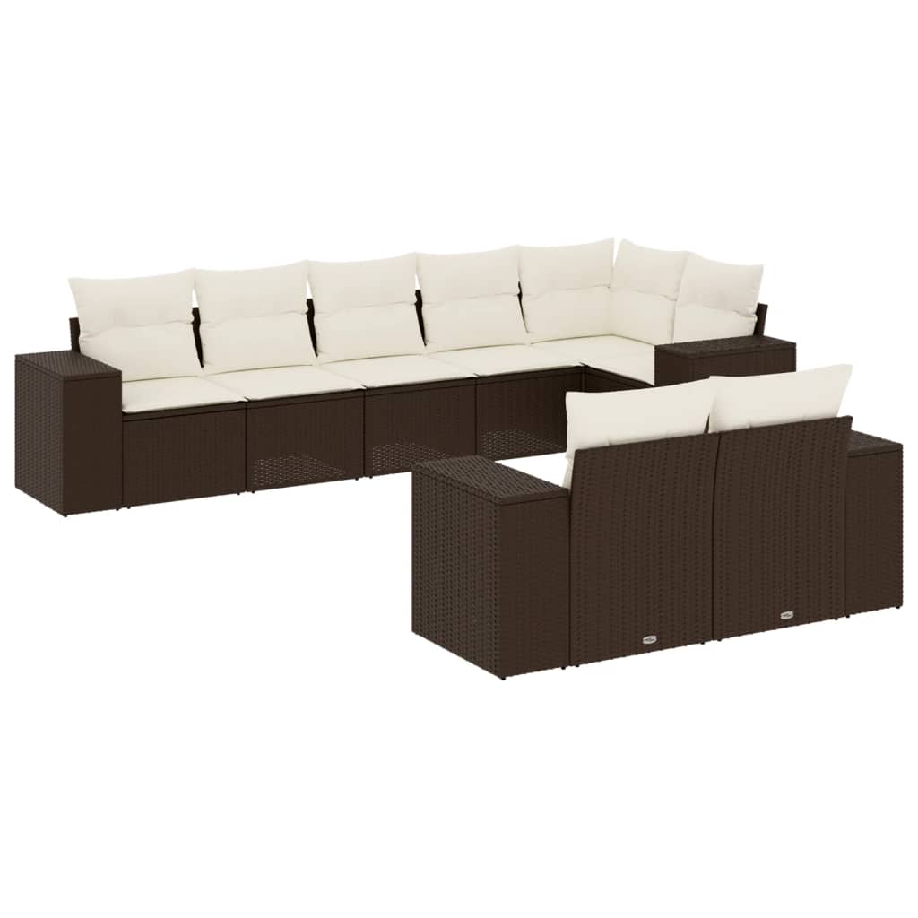 Set sofás de jardín 8 piezas y cojines ratán sintético marrón
