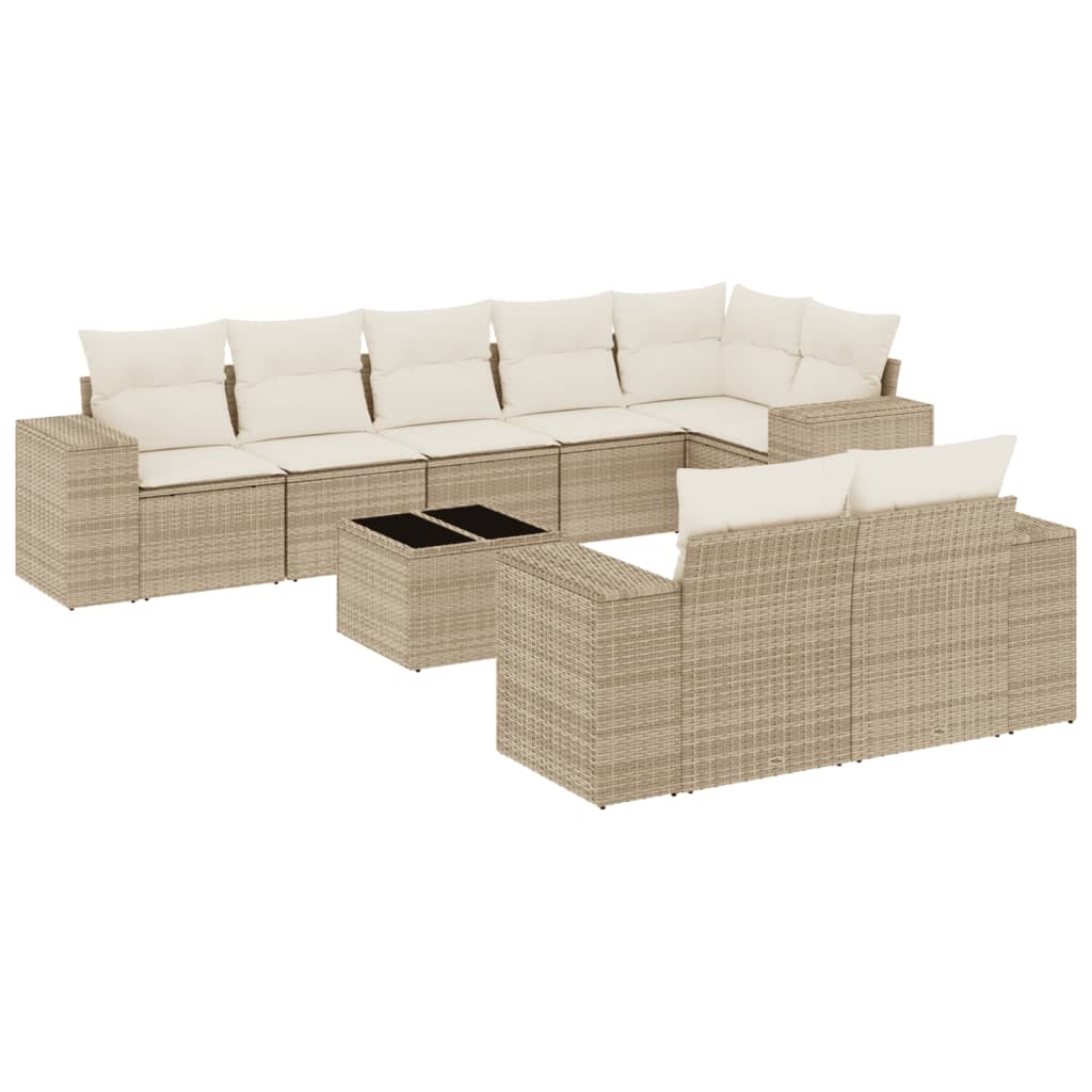 Set de sofás de jardín 9 pzas con cojines ratán sintético beige