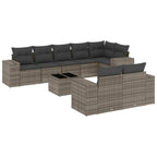 Set de muebles de jardín 9 pzas y cojines ratán sintético gris
