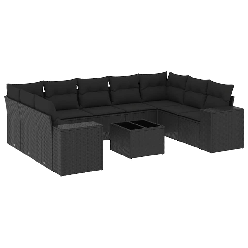 Set de sofás de jardín 10 pzas cojines ratán sintético negro