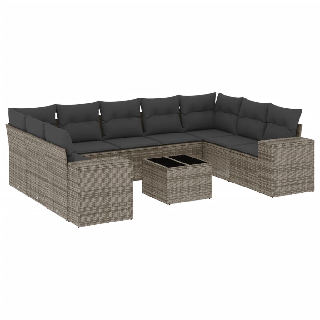 Set de sofás de jardín 10 pzas con cojines ratán sintético gris