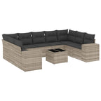 Set sofás jardín 10 pzas con cojines ratán sintético gris claro