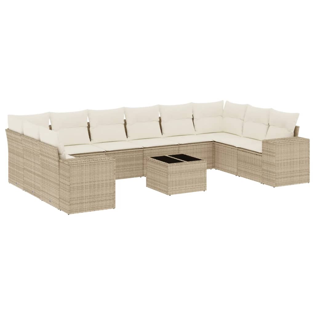 Set de sofás de jardín 11pzas con cojines ratán sintético beige