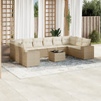 Set de sofás de jardín 11pzas con cojines ratán sintético beige